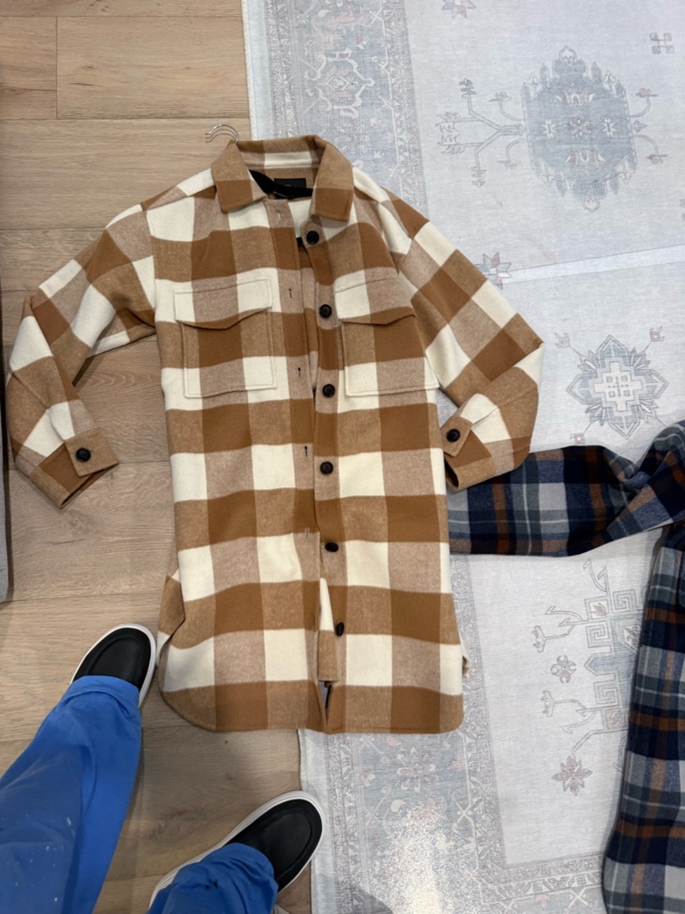 Rails Camel and Cream Plaid Shacket Tag Detail